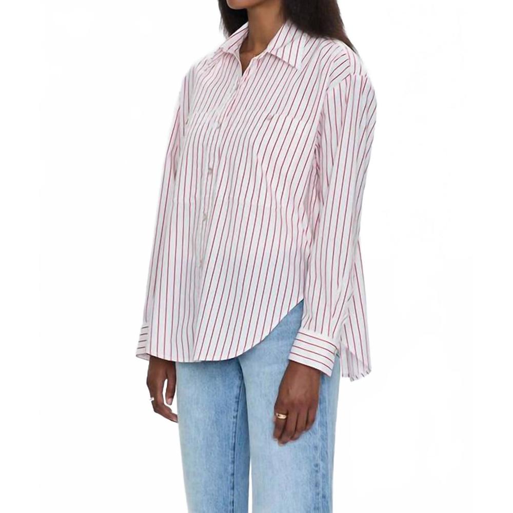 NEW PISTOLA samantha relaxed shirt in ruby stripe - Picture 3 of 5